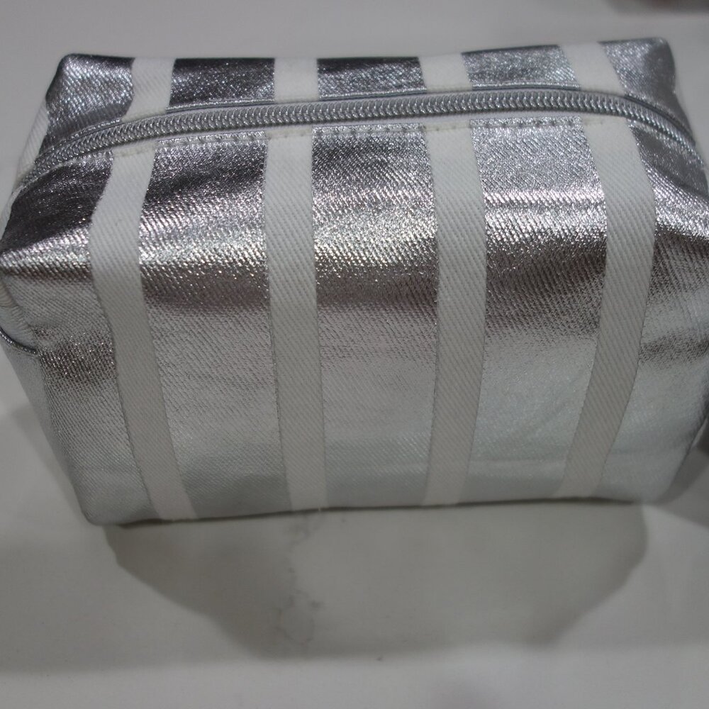 Sparkle Silver/White Striped Women's Toiletry Bag